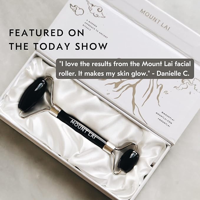 Mount Lai Warming Black Obsidian Facial Roller – The Stone of Clarity, Detoxifying Face Roller Tool for Purified Skin, Relaxation & Improved Circulation, Facial Massager Tool for Self-Care Ritual-GlimoraGlow