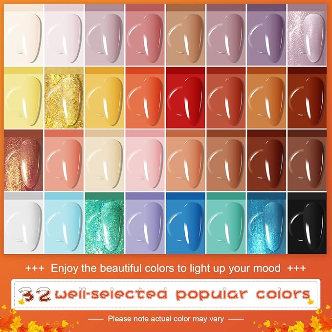 JODSONE 36 Pcs Gel Nail Polish Kit with U V Light of 32 Color Gel Polish Nail Collections Base and Top Glitter Coat Manicure Tools-GlimoraGlow