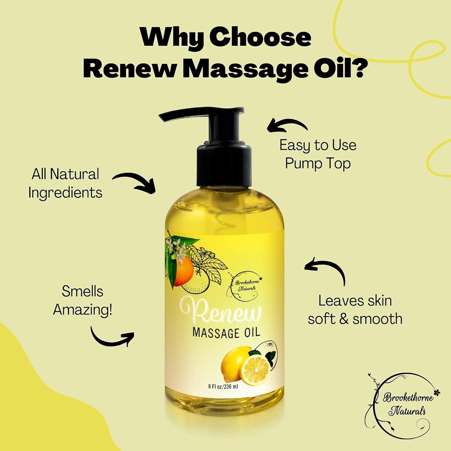 Renew Massage Oil with Orange, Lemon & Peppermint Essential Oils - Great for Massage Therapy or Home use. Ideal for Full Body – with Almond, Grapeseed & Jojoba – by Brookethorne Naturals-GlimoraGlow