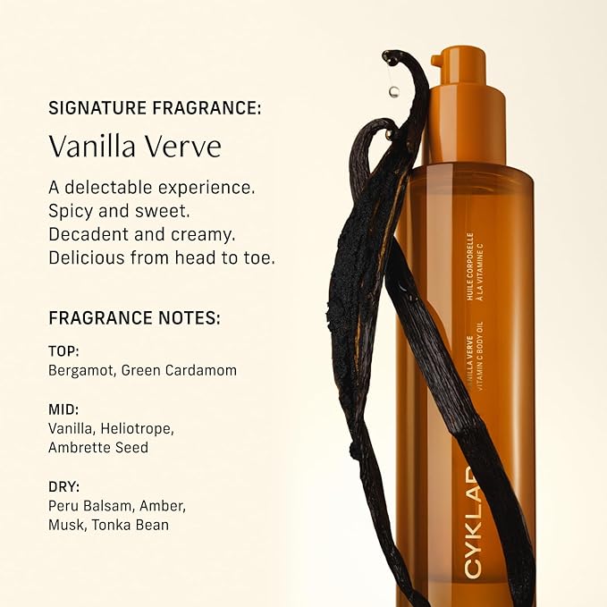 Vitamin C Body Oil for Women and Men. Moisturizing Vanilla Verve Scented Body Serum for Glowing Skin. Nourishing, Hydrating After-Shower and Bath Skin Care Moisturizer, 4.2 Fl Oz-GlimoraGlow