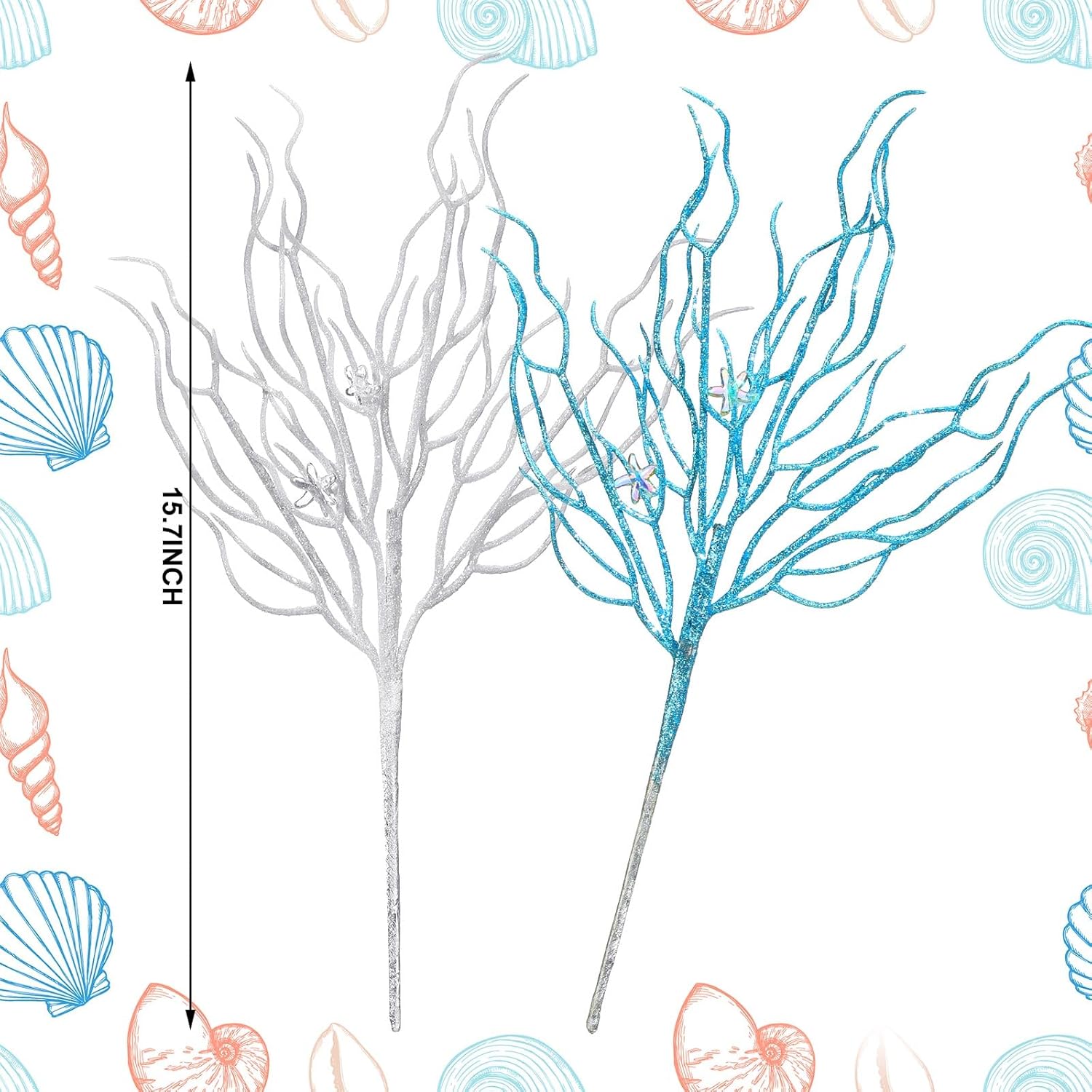 8 Pcs Blue White Coastal Ornaments for Christmas Tree 15.7inch Glitter Coral Beach Ocean Spray Pick Branch Christmas Tree Topper Decorations Filler Twigs for Xmas Vase Wreaths Gift