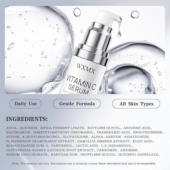 Super Vitamin C Face Serum for Mature Skin: All-in-One Hydrating Anti-Aging Formula by Vitamin C, Hyaluronic Acid, Caffeine-Firming, Lifting, Targets Dark Spots, Wrinkles, 1 fl oz (Pack of 1)-GlimoraGlow