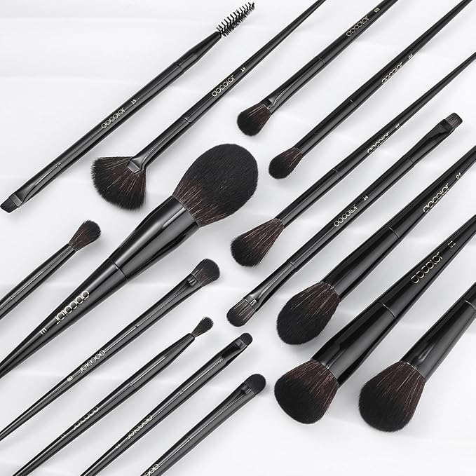 Docolor Makeup Brushes 15Pcs Obsidian Makeup Brush Set Premium Synthetic Powder Kabuki Foundation Contour Blush Concealer Eye Shadow Blending Eyeliner Crease Eyebrow Make Up Brush Kit-GlimoraGlow