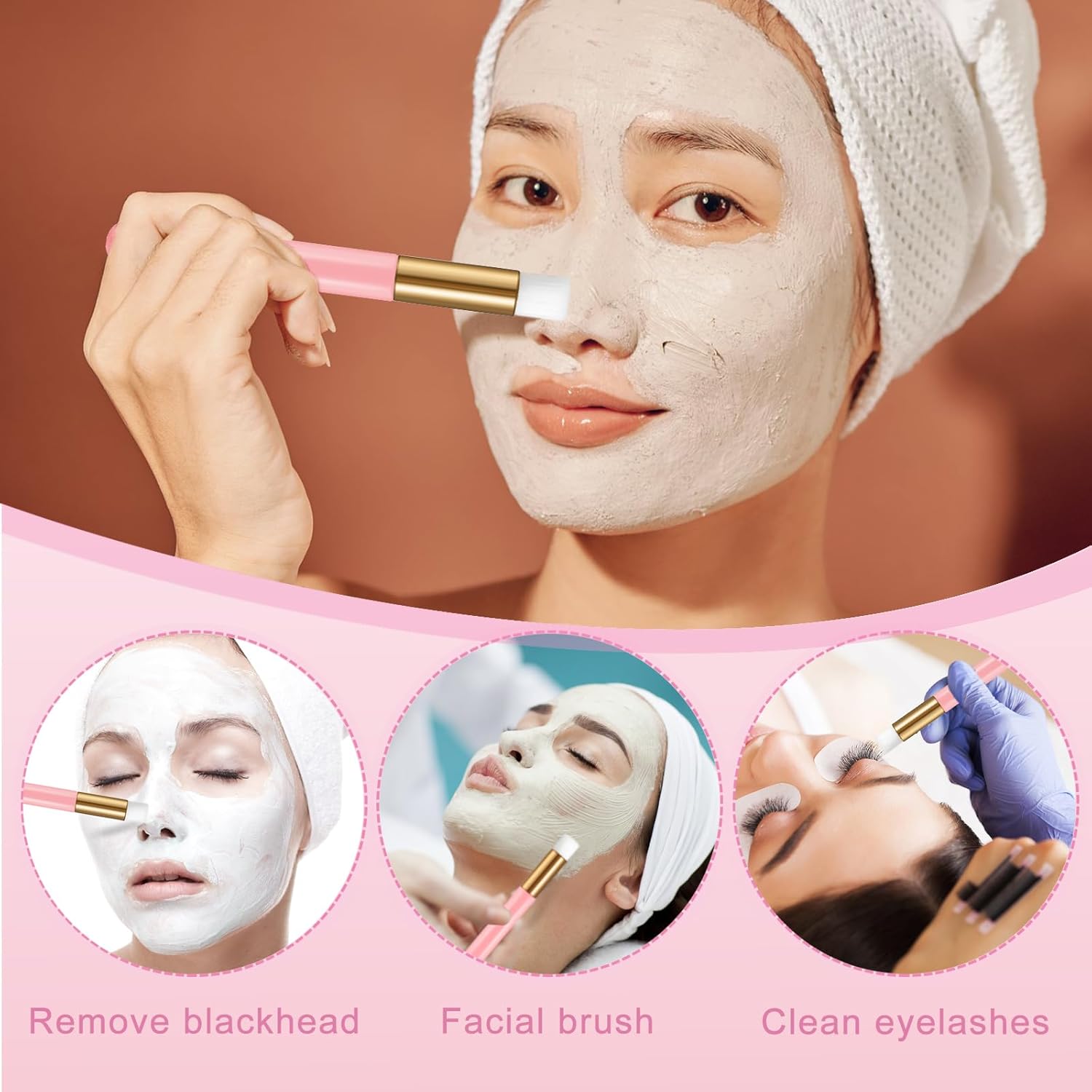 50PCS Lash Shampoo Bottles Brushes Set, Empty Lash Shampoo Bottle, Lash Cleaning Brush, Eyelash Extension Tube Brush, Instructions Cards, Aftercare Bags for Lash Business Clients (50pcs in pink)-GlimoraGlow