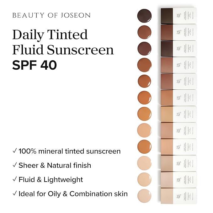 Beauty of Joseon Daily Tinted Fluid Sunscreen 12 Shades for Face Moisturizing Broad Spectrum SPF 40 Korean Skincare 50ml, 1.69 fl.oz #LP110-GlimoraGlow