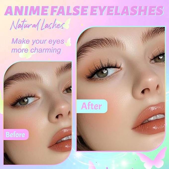 Losha Lashes Wispy Manga Lashes Natural False Eyelashes 9 Pairs Thin Eye Lashes Pack Soft Anime Fake Eyelashes (Manga)-GlimoraGlow