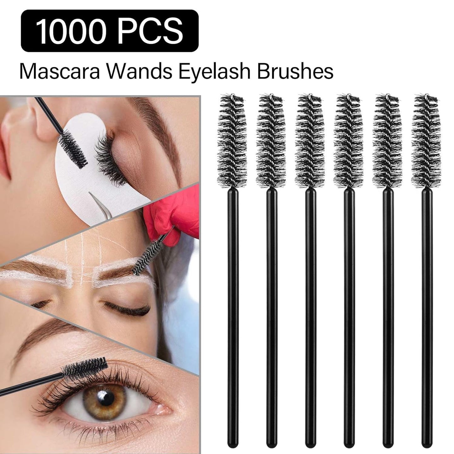 1000 Disposable Mascara Wands Eyelash Brushes Spoolies for Eyebrow Eye Lash Extension Black-GlimoraGlow