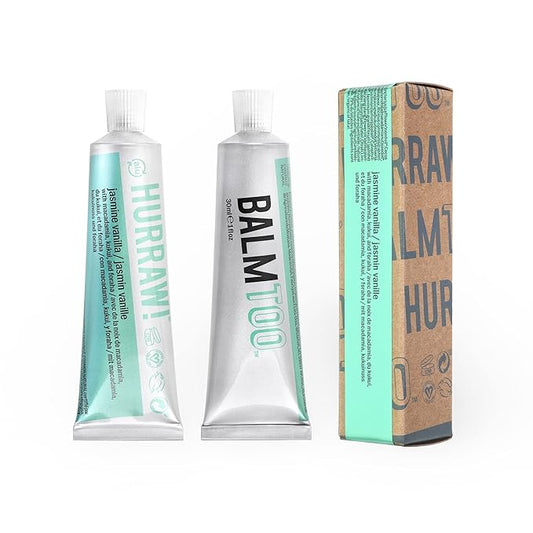 Hurraw! Balmtoo Squeezable Balm, Jasmine Vanilla: Thick, ultra-moisturizing. Anywhere application. Body, face, lips, neck, fingers, toes. 1 tube = 7 sticks of lip balm. Natural, Organic. Made in USA-GlimoraGlow