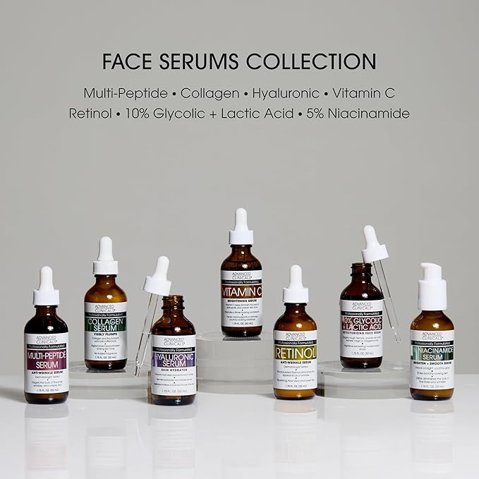 Advanced Clinicals Hyaluronic Acid Moisturizer Face Serum + Collagen Peptide Facial Serum Skin Care Set | Hydrating Serums For Diminishing Appearance Of Wrinkles, Dry Skin, Fine Lines, Set Of 2-GlimoraGlow