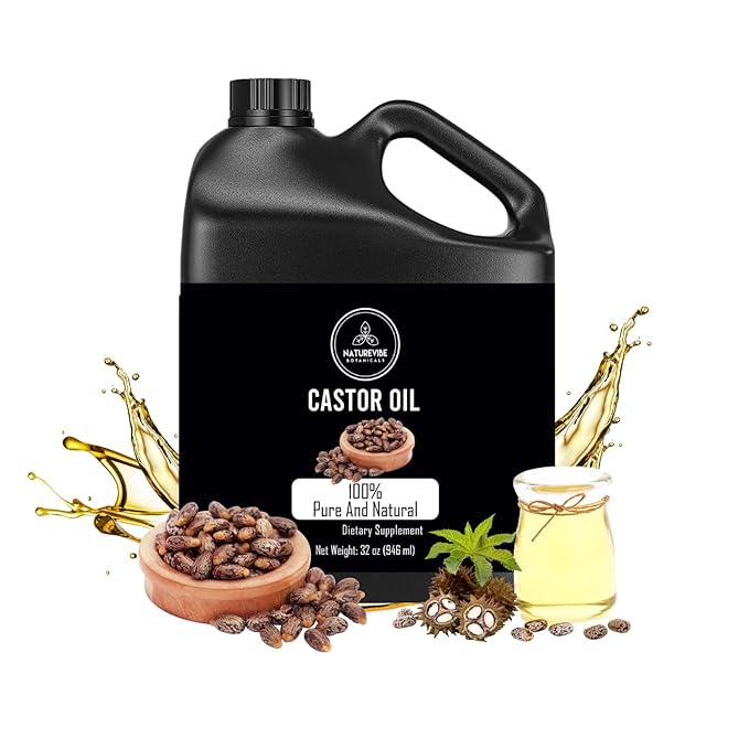 Naturevibe Botanicals Castor Oil 32 Ounces | 100% Pure and Natural | Great for Skin Care and Hair Care | Hexane Free Unrefined Oil for Enhanced Eyebrows and Eyelashes 32 Fl Oz | 946ml-GlimoraGlow