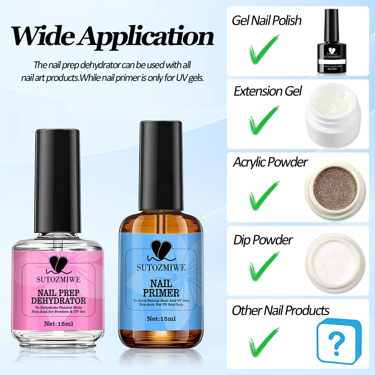 15 ml Nail Dehydrator and Primer Set, Acid Free Natural Prep Dehydrate & Bond Primer, Professional Nail Prep Kit for Acrylic Nails Gel Polish Manicure Nails Supplies Fast Dry-GlimoraGlow