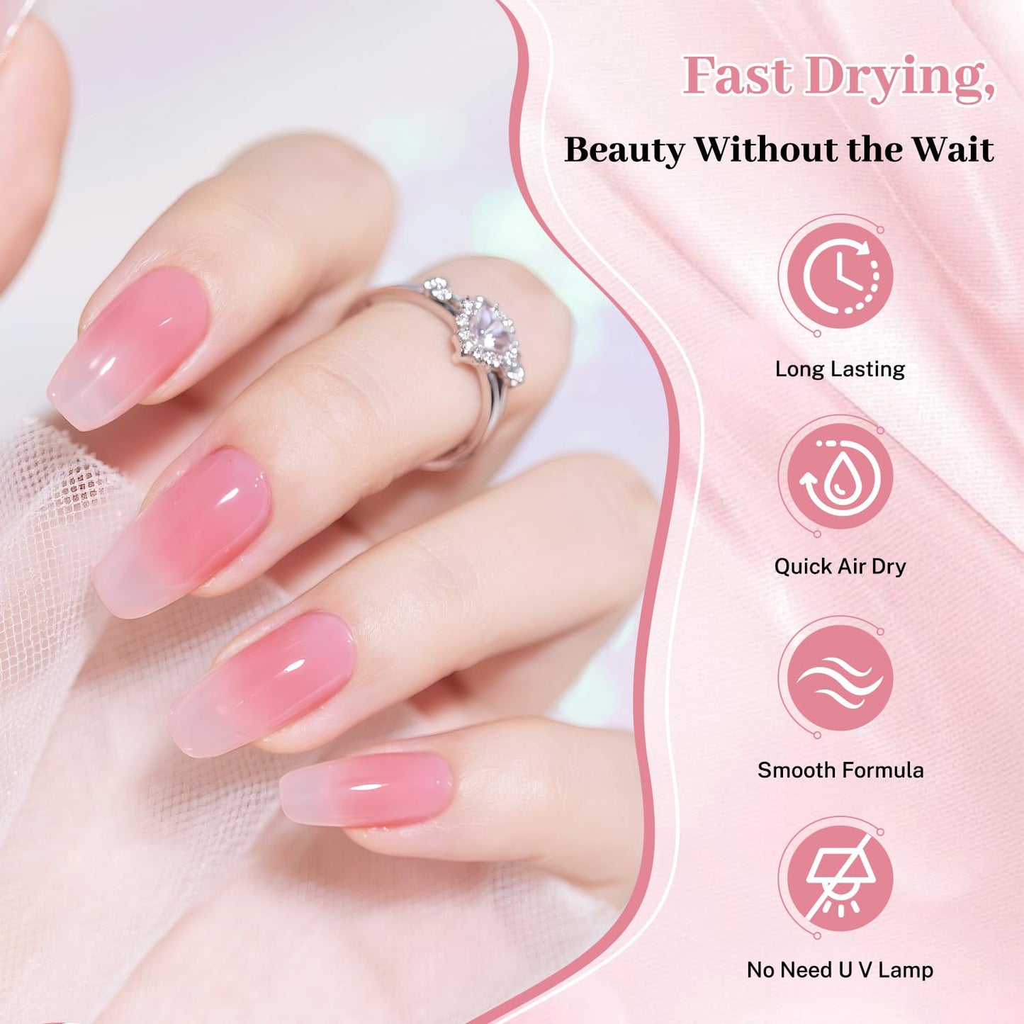 16.5ml Jelly Rose Pink Nail Polish Large Volume Quick Dry Nail Polish, Long Lasting Shine, Fingernail Toenail Nail Art DIY Home Travel Nail Art Gift-GlimoraGlow