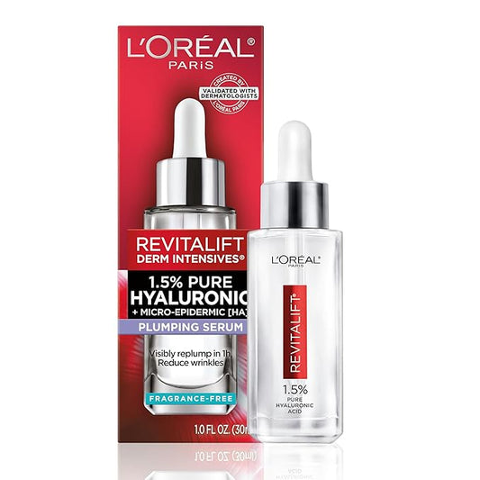 L'Oreal Paris Revitalift 1.5% Pure Hyaluronic Acid Serum for Face, Anti Aging Serum to Hydrate Skin & Reduce Wrinkles, Fragrance Free Skin Care for All Skin Types, 1 Oz-GlimoraGlow