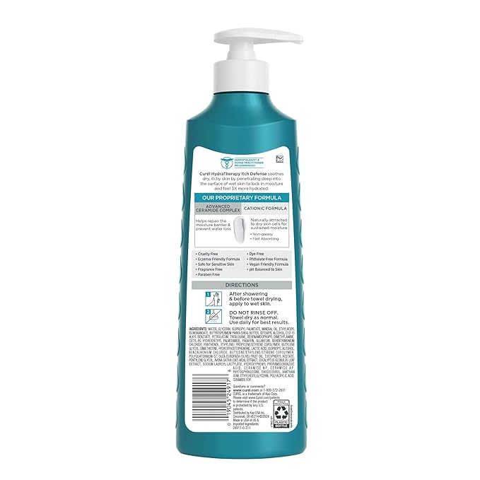 Curel Hydra Therapy In Shower Lotion, Itch Defense Body Moisturizer with Advanced Ceramide Complex, Vitamin E, & Oatmeal Extract, 12 Oz, Pack of 2-GlimoraGlow