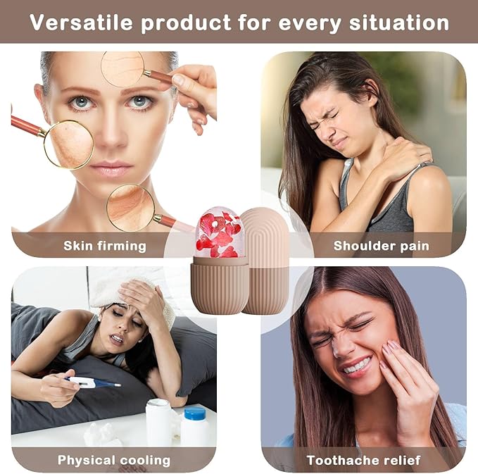 XHJRI Ice Face Roller Massager,Ice Cube Roller for Face, Eyes and Neck Naturally Conditioning and Skin Care,De-Puff Eye Bags,Reduce Migraine Pain,Reusable Massage Silicone Ice Mold (Coffee)-GlimoraGlow