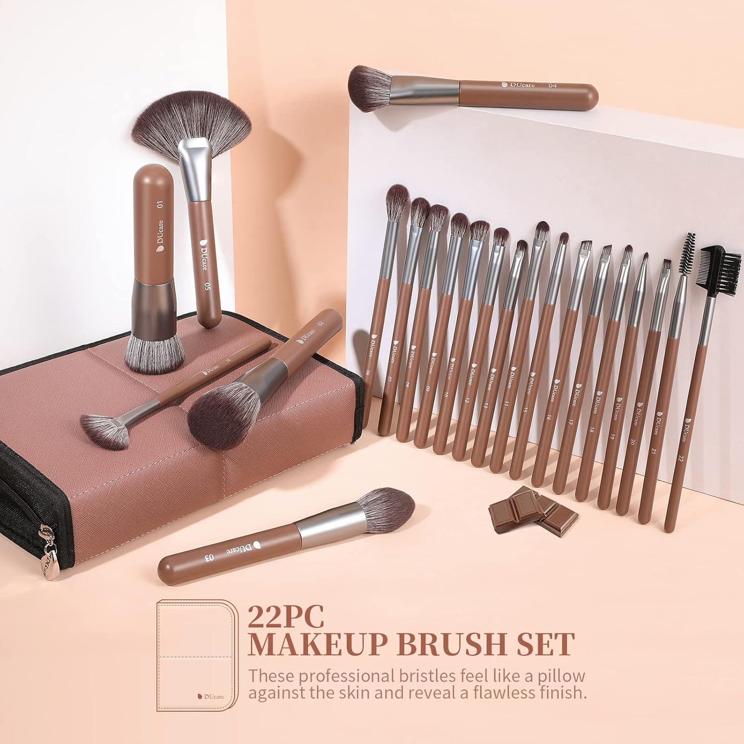 DUcare Makeup Brushes Professional with Bag 22Pcs Makeup Brush Set Premium Synthetic Kabuki Foundation Blending Brush Face Powder Blush Concealers Eye Shadows with Case-GlimoraGlow
