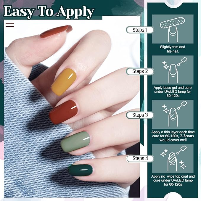 JEWHITENY 45 Pcs Gel Nail Polish Kit, Soak off Nail Lamp Gel Polish Starter Kit with 2pcs Glossy & Matte Top Coat and 2pcs Base Coat Gifts for Women-GlimoraGlow