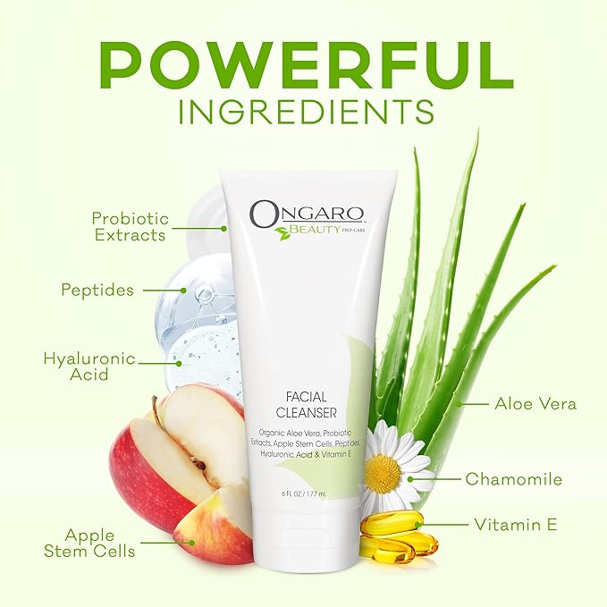 Ongaro Beauty Hydrating Face Cleanser, Gentle Facial Cleanser with Organic Aloe Vera for Normal, Oily, Sensitive and Dry Skin, Facial Wash with Hyaluronic Acid and Vitamin E, 6 fl oz-GlimoraGlow