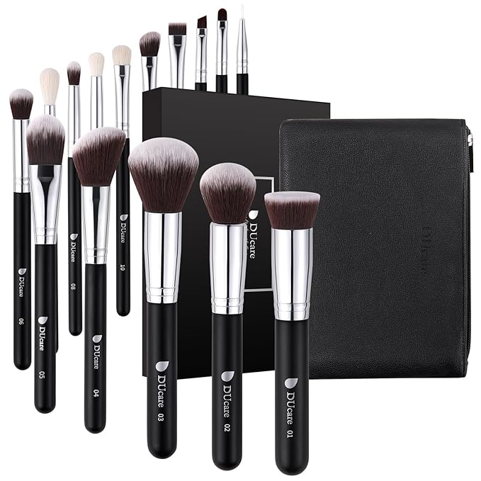 DUcare 15pcs Classic Black Makeup Brush Set with Bag Professional Soft Synthetic Foundation, Blending, Eyeshadow, Powder, Concealer Brushes for Flawless Makeup Application-GlimoraGlow
