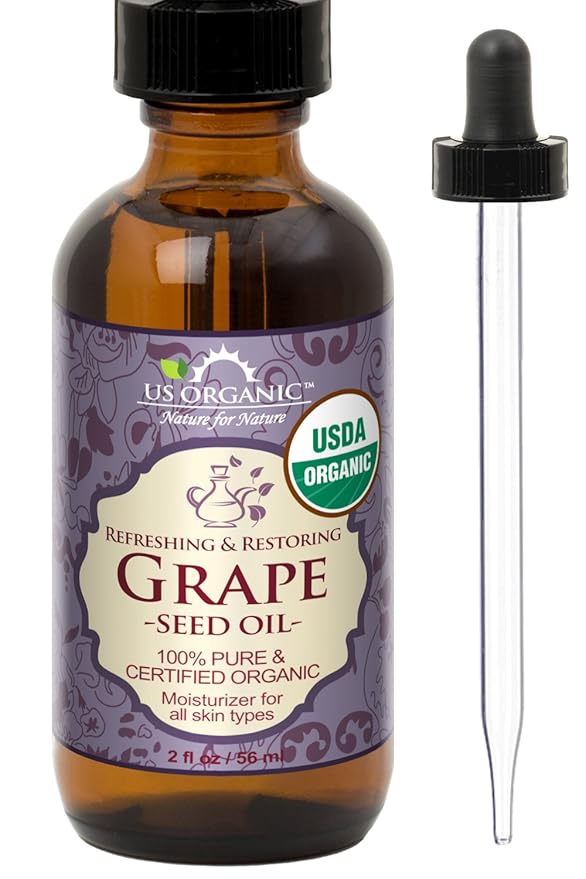 US Organic Grape Seed Oil, USDA Certified Organic, 100% Pure & Natural, Cold Pressed Virgin, Unrefined, in Amber Glass Bottle w/Glass Eye dropper for Easy Application (2 oz (56 ml))-GlimoraGlow