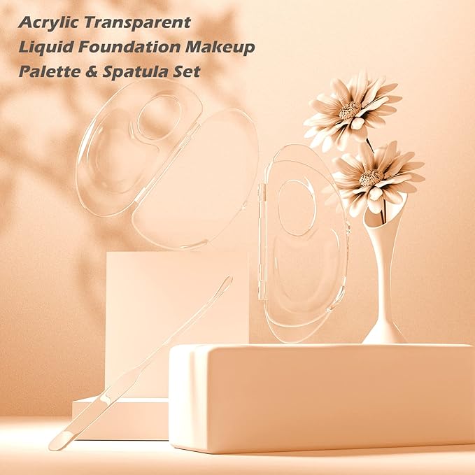 180 Degree Folding Acrylic Makeup Mixing Palette, Plastic Foundation Makeup Facial Palette with Felt Bag, Transparent Spatula Tool for Eyeshadow Liquid Foundation Cosmetic Pigment Mixing-GlimoraGlow