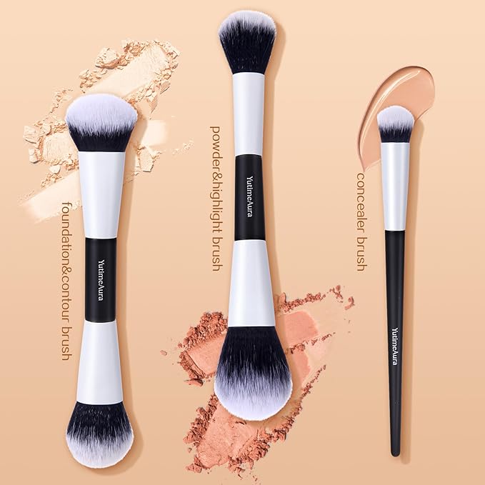Makeup Brush Set 10pc, Dual-Ended Makeup Brushes For Bronzer, Contour, Eyeshadow, Blush, Concealer, Foundation-GlimoraGlow