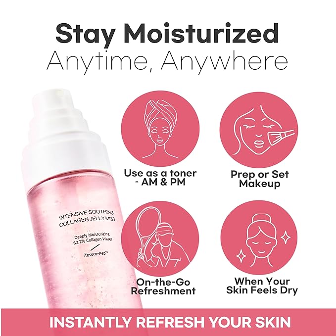 Intensive Soothing Collagen Jelly Mist, Deep Hydration, Elasticity, Moisturizer, Glow & Dewy, Face mist, Spray, Hyaluronic Acid, Lightweight Gentle for All Skin, Korean Skin Care 3.38 fl oz-GlimoraGlow