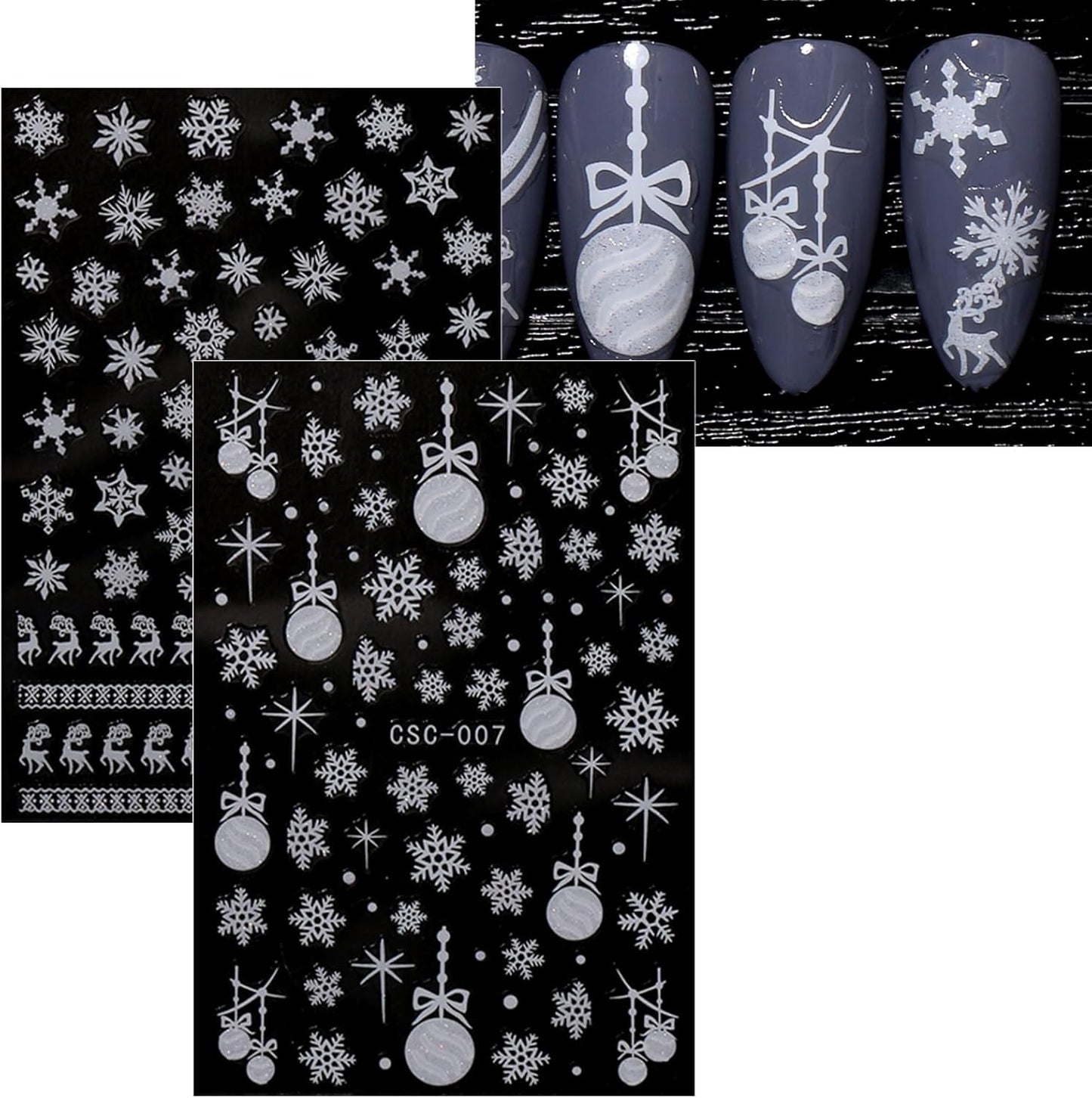 JMEOWIO 8 Sheets Christmas Glitter Nail Art Stickers Decals Self-Adhesive Cute Snowflake Winter Holiday White Nail Supplies Nail Art Design Decoration Accessories-GlimoraGlow
