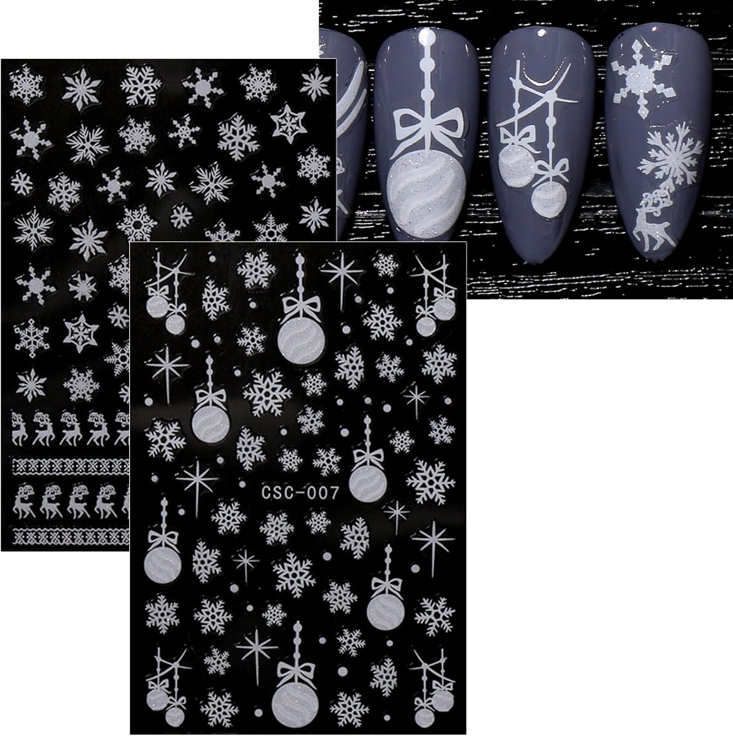 JMEOWIO 8 Sheets Christmas Glitter Nail Art Stickers Decals Self-Adhesive Cute Snowflake Winter Holiday White Nail Supplies Nail Art Design Decoration Accessories-GlimoraGlow