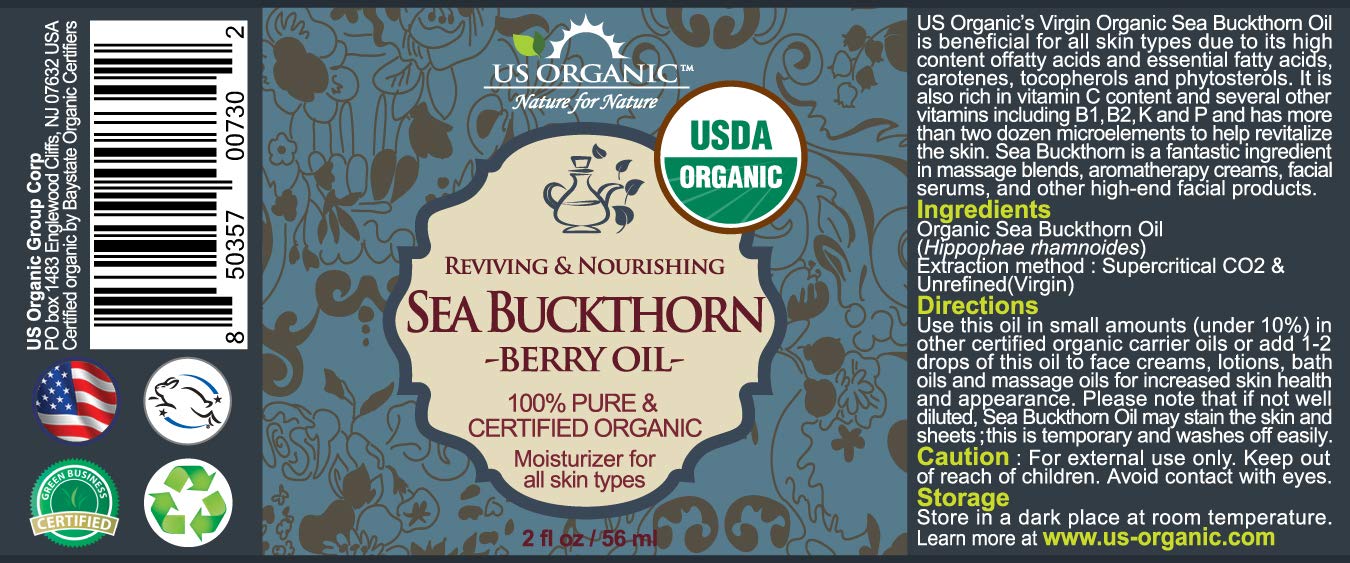 US Organic Sea Buckthorn Berry (Fruit) Oil, Supercritical CO2 extracted, USDA Certified Organic,100% Pure Virgin, Unrefined in Amber Glass Bottle, Face, Hair, spot Treatment, Anti Aging, 2 oz (56 ml)-GlimoraGlow