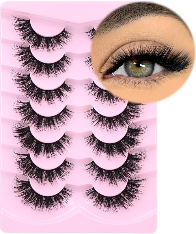 Mink Lashes Natural Look False Eyelashes Wispy Cat Eye Flat Lashes 3D Mink Lashes Natural Fake Lashes 15mm Strip Lashes Pack 7 Pairs by Kiromiro-GlimoraGlow