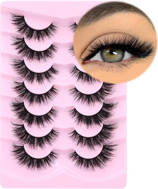 Mink Lashes Natural Look False Eyelashes Wispy Cat Eye Flat Lashes 3D Mink Lashes Natural Fake Lashes 15mm Strip Lashes Pack 7 Pairs by Kiromiro-GlimoraGlow