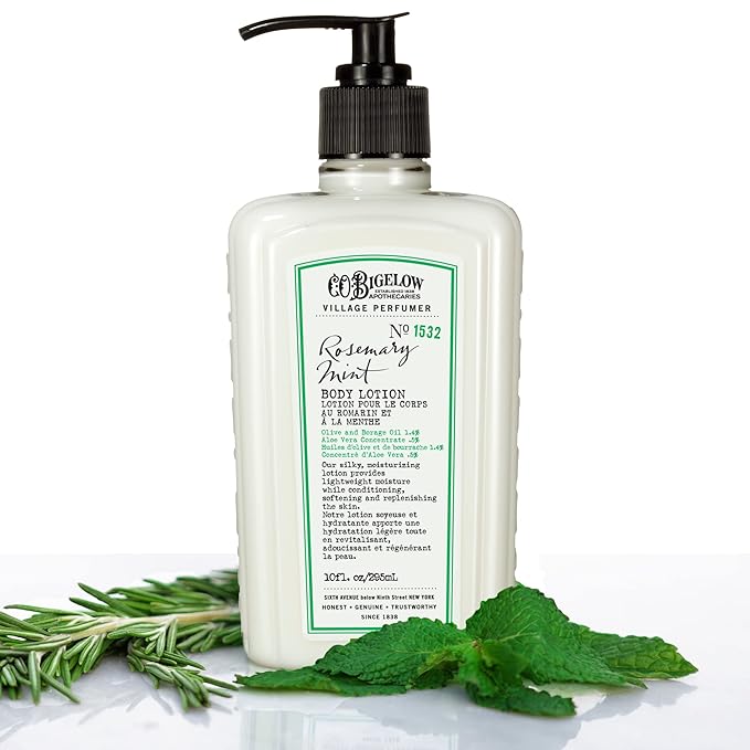 C.O. Bigelow Rosemary Mint Body Lotion, Village Perfumer Moisturizing Body Lotion with Aloe Vera, Borage Oil & Olive Oil, 10 Fl Oz-GlimoraGlow