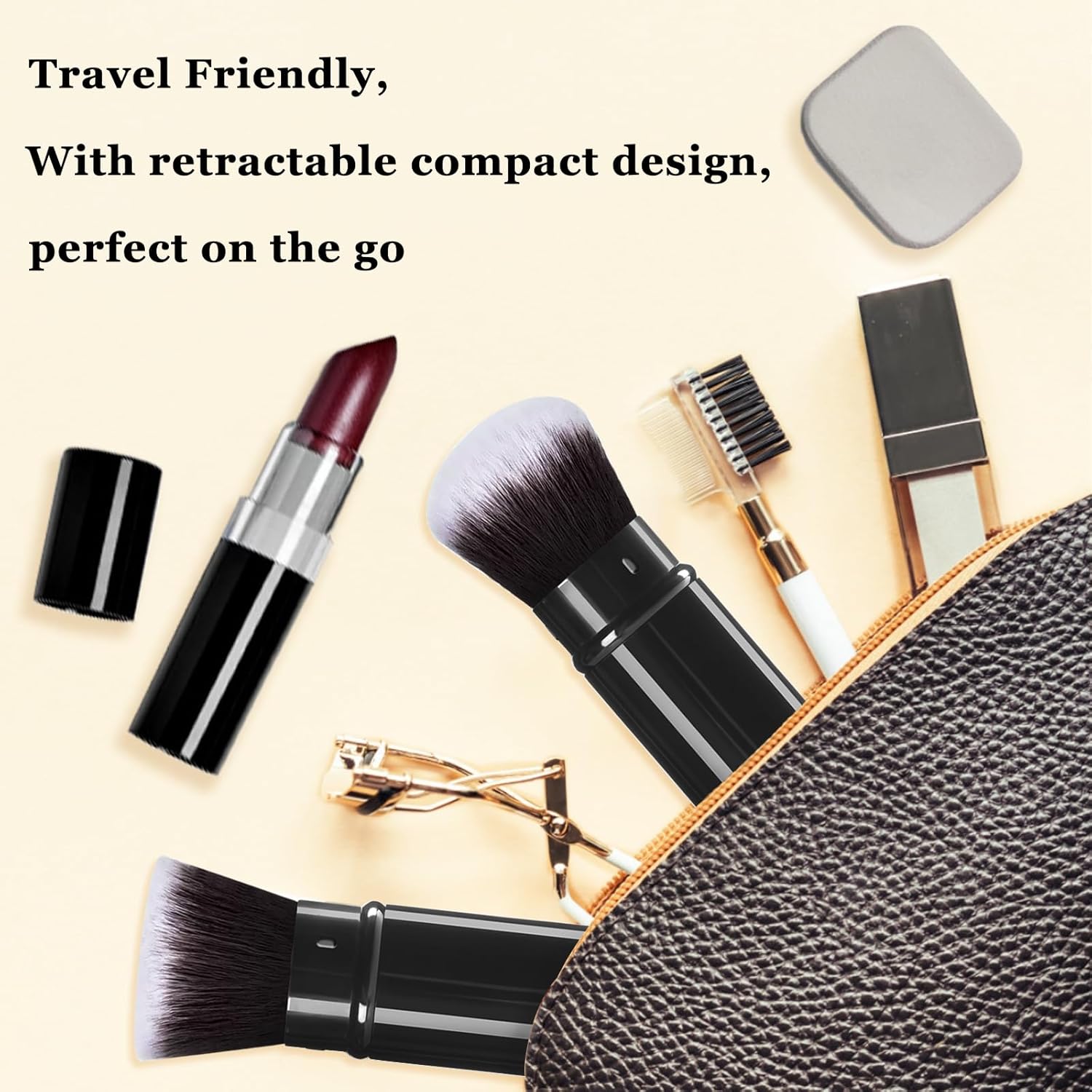 Retractable Makeup Brush 2 Pack, Travel Kabuki Powder Foundation Makeup Brush Face Blush Brushes for Blending Liquid, Blush, Bronzer, Buffing, Sunscreen,Flawless Cosmetics-GlimoraGlow