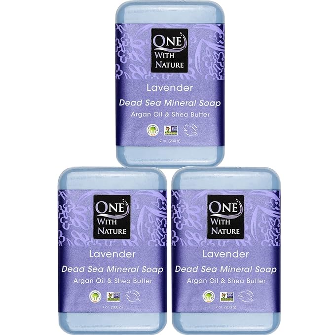 One With Nature Dead Sea Salt Lavender Soap 7oz 3-Pack – Soothing and Exfoliating Soap Bar with Dead Sea Minerals for Face & Body, for Men & Women-GlimoraGlow