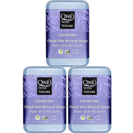 One With Nature Dead Sea Salt Lavender Soap 7oz 3-Pack – Soothing and Exfoliating Soap Bar with Dead Sea Minerals for Face & Body, for Men & Women-GlimoraGlow