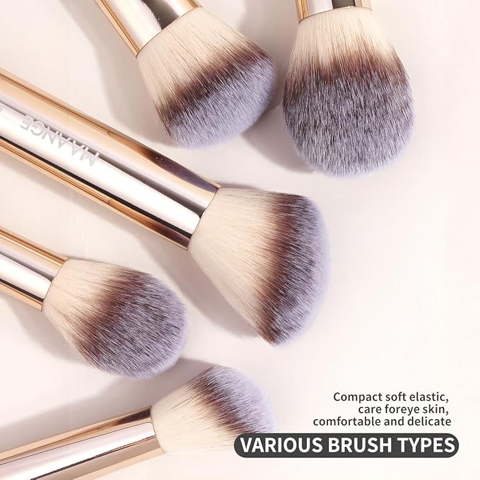 MAANGE 7pcs Makeup Brush Set Double Sided Kabuki Makeup Brushes Contour Brush for Foundation Liquid Powder Concealer Cream Cosmetics Bronzer Blending Blush Buffing Makeup Tools (Gold)-GlimoraGlow