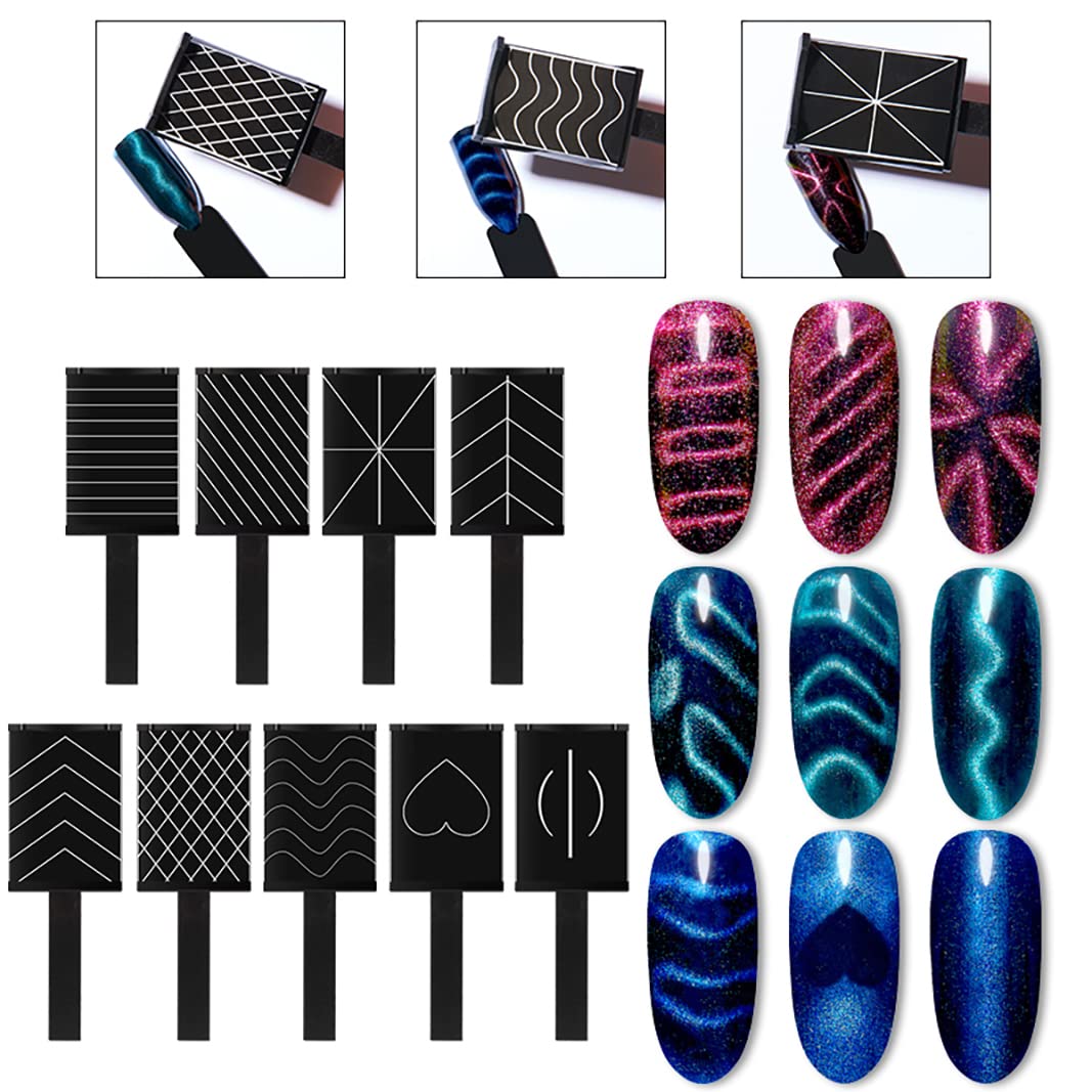 15 Pcs Nail Magnet Tool Set Magnet Plate Wand Board Magnetic Pen Stripe Nail Magnet Double Ended Magnet Wand Magnet Stick for Cat Eye Gel Polish Nail Art-GlimoraGlow
