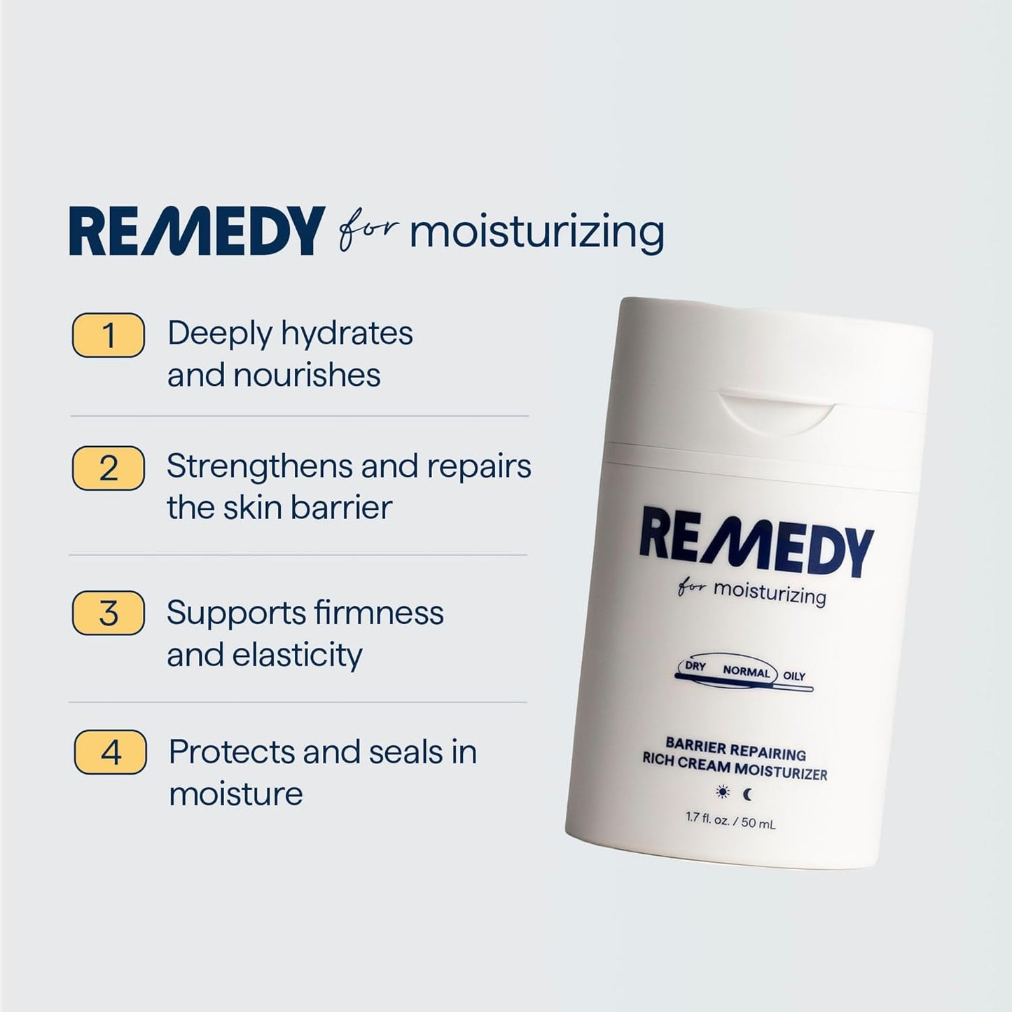 Remedy for Rich Moisture - Barrier Repairing Rich Cream Moisturizer for Normal to Dry Skin - Quadruple Ceramide Complex, Peptides, Squalane, Glycerin- By Dermatologist Dr. Shah, 1.7 fl. oz-GlimoraGlow