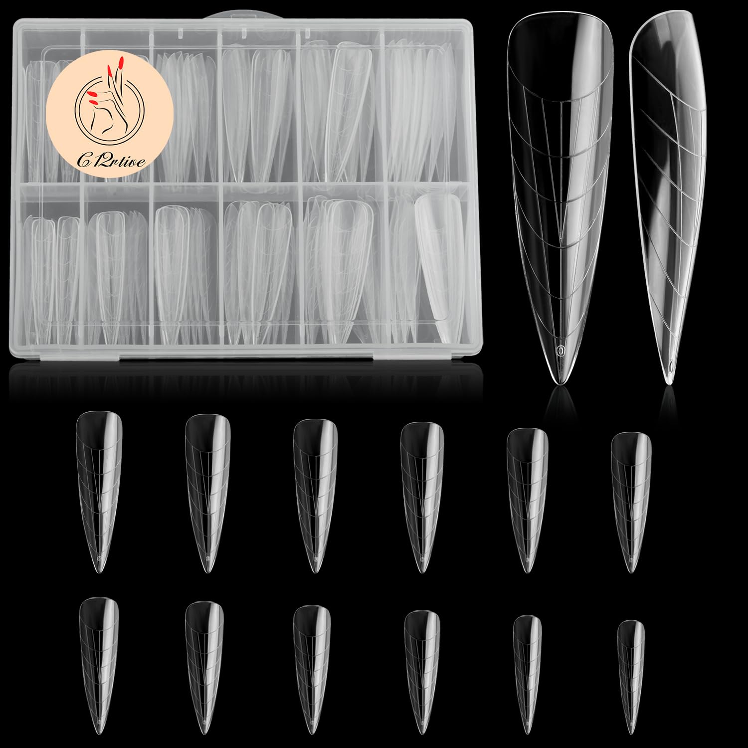120Pcs Dual Nail Forms,Long Almond Extension Poly nail gel Nail Forms Full Cover Reusable Nail Molds 12 Sizes for Solid Nail Gel Glue Nail Art Design Salon&DIY(Extra Long Almond)-GlimoraGlow