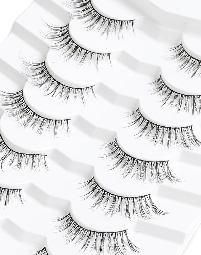 Onlyall Wispy Lashes - Natural Flared False Eyelashes, Soft Fluffy, 7 Pairs DK56-GlimoraGlow