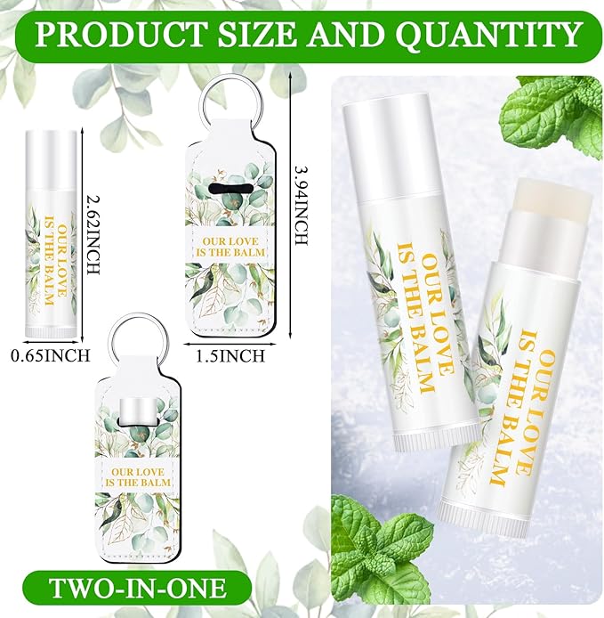 18 Sets Baby Shower Bridal Shower Favors for Guests Bulk Lip Balm and Lipstick Holder Keychains Set Baby Shower Bridal Shower Goodies Bags Thank You Gifts for Guests(Eucalyptus Wedding)-GlimoraGlow