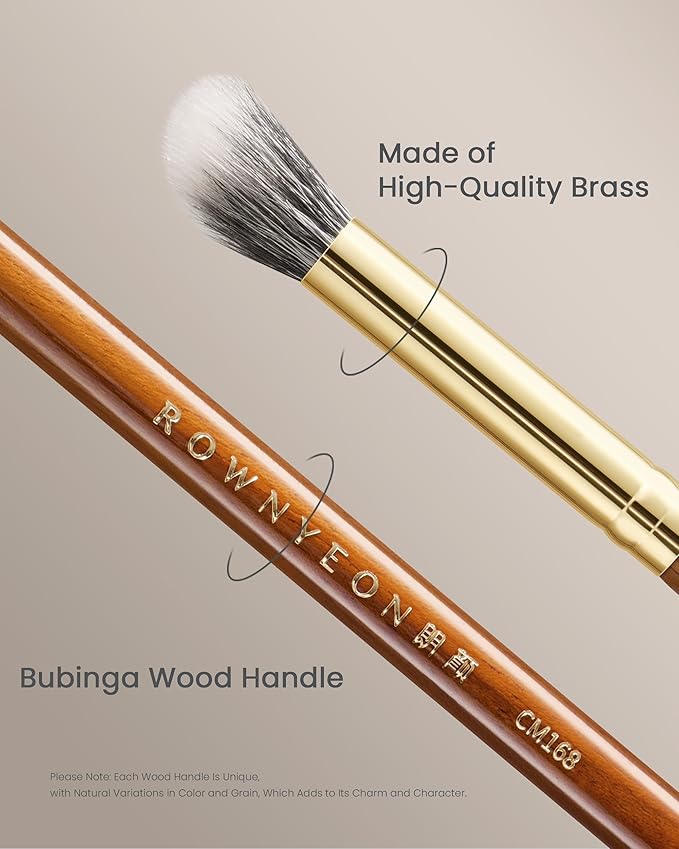 Desert Oak Series Stippling Brush - Dual-Length White & Gray LambsGoat Hair Bristles, Sloped Edge for Cream/Powder Perfection, Ebana Handle & Brass Ferrule (CM 168)-GlimoraGlow