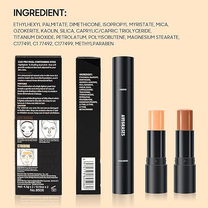 2023 Upgrade Contour Stick, 2 Colors Double-end Contour Highlighter Stick Contour Stick Face Highlighter Contour Makeup Contouring Sticks Cream Concealer (Natural, Netural Coffee)-GlimoraGlow