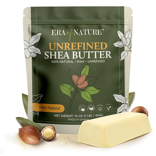 era of nature Organic Unrefined Raw African Ivory White Shea Butter 16oz - Moisturizing Raw Shea Butter Bar for Skin & Hair, DIY Lip Balm Base, Cream, Soap & Lotion Making Supplies Kit, Skincare-GlimoraGlow
