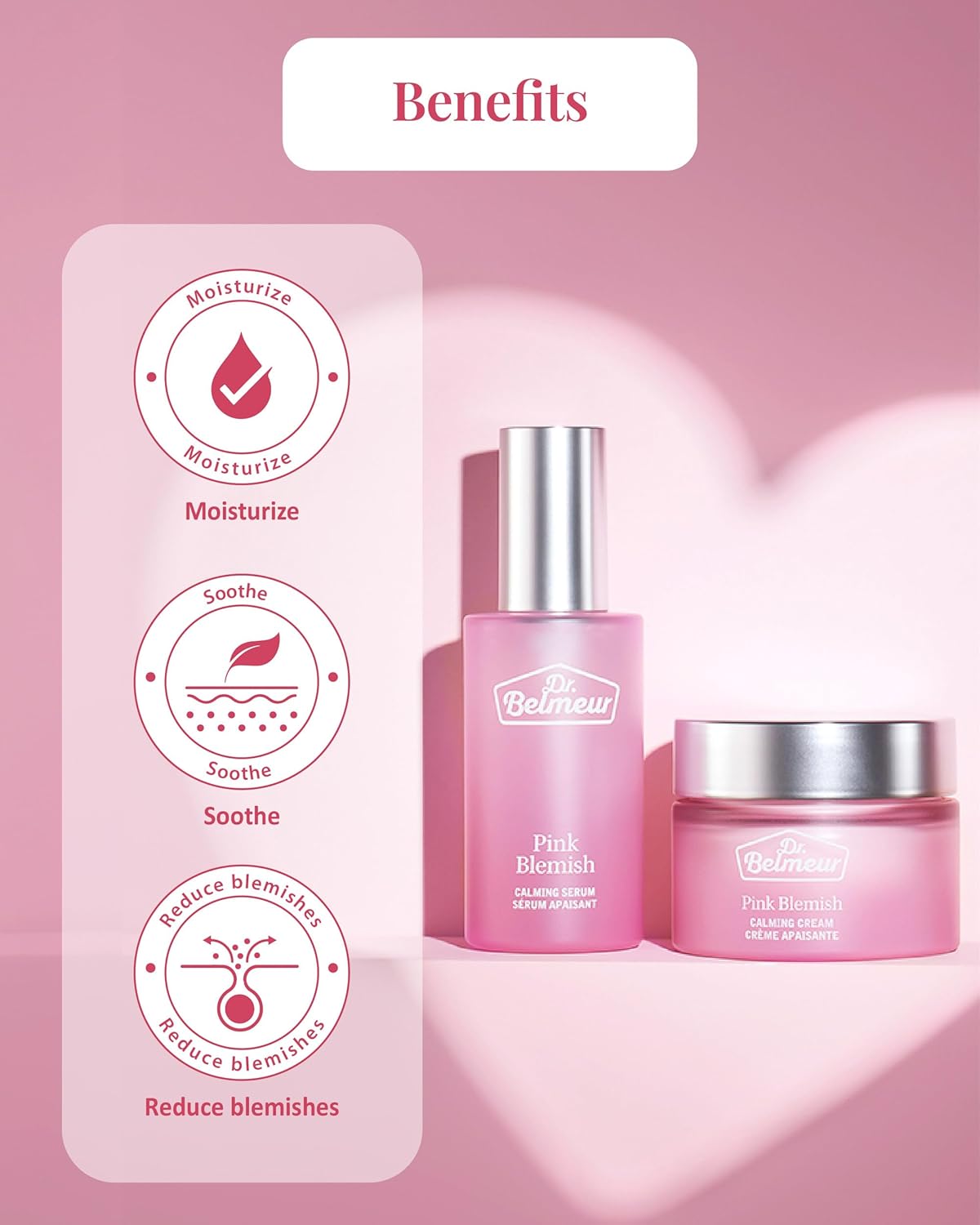 Pink Blemish Calming Serum (1.7fl oz) - Hydrating, Soothing Korean Skin Care for Sensitive Skin. Vegan Hyaluronic Acid, Niacinamide.-GlimoraGlow