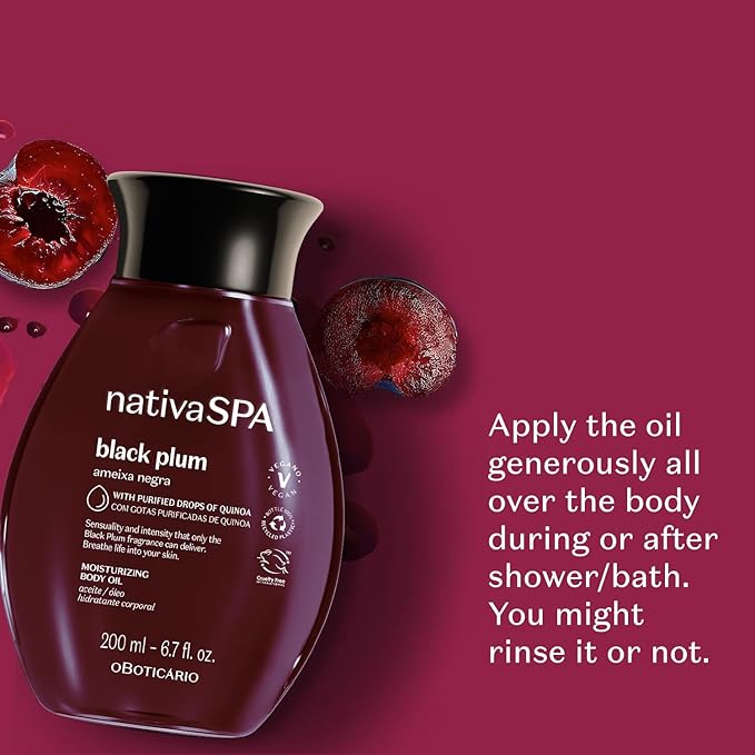 Nativa SPA by O Boticário, Black Plum Body Oil, Scented Moisturizer, Enriched with Purified Quinoa Drops to Boost Hydration, 6.8 Ounce-GlimoraGlow