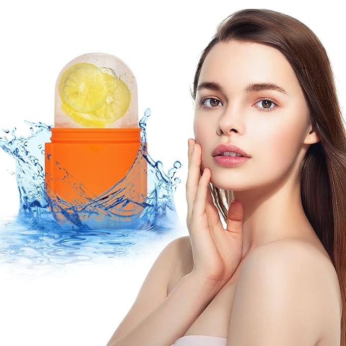 Ice Roller for Face and Eye, Upgrated Ice Face Roller Puffiness Relief Ice Roller Skin Care Tools, Ice Facial Cube, Gua Sha Face Massage, Silicone Ice Mold for Face Beauty ( Orange)-GlimoraGlow