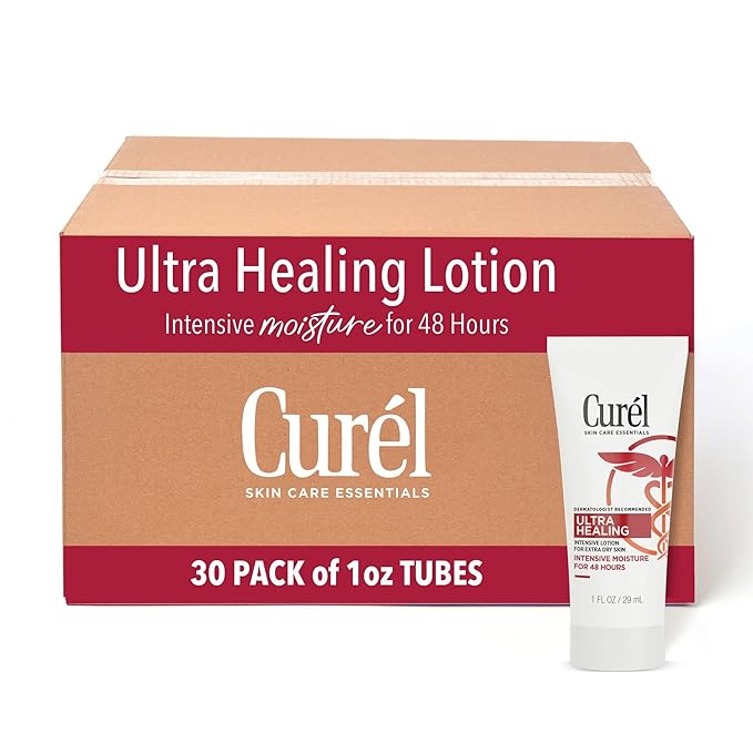 Curel Ultra Healing Intensive Fragrance-Free Lotion For Extra-Dry Skin, Dermatologist Recommended, Ideal for Sensitive Skin, Cruelty Free, Paraben Free, 1 Oz, Pack of 30-GlimoraGlow