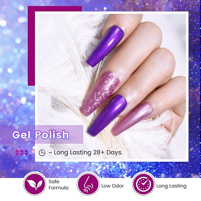 JODSONE 10ml Gel Nail Polish Set Glitter 6Colors Dark Green Glitter Pink Deep Blue Gel Polish Lacquer Glossy Art for Nail and Salon Need U V Lamp-GlimoraGlow